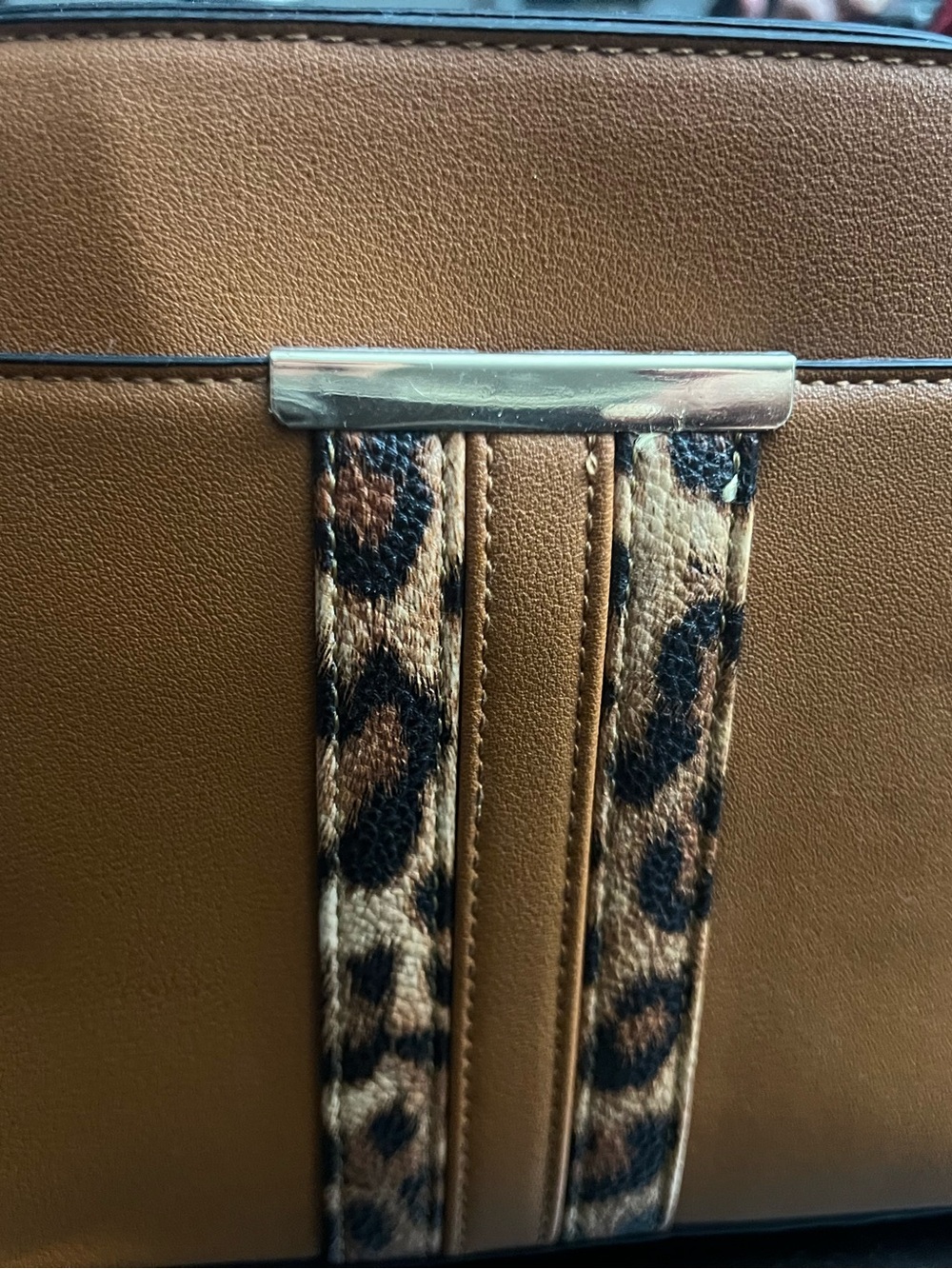 & Other Stories Tan Shoulder Bag with Leopard-Print Straps